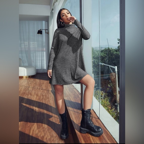 rolled neck solid tee dress - Picture 3 of 3